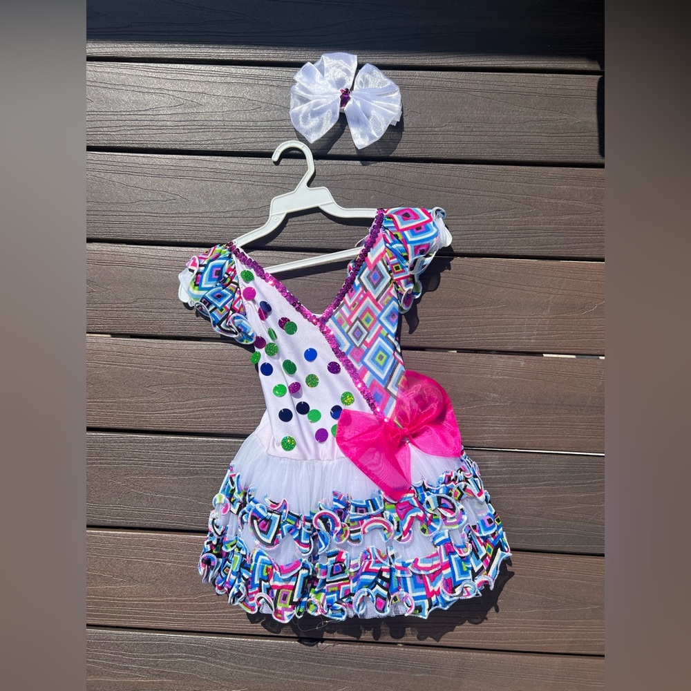 Colorful Kids Dance Costume with Bow